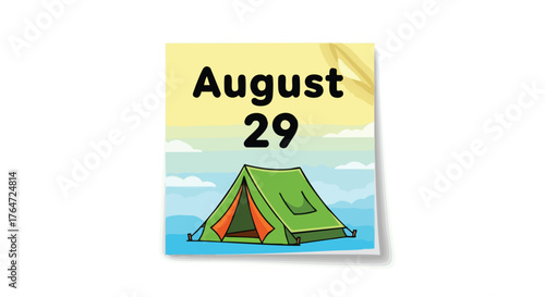 August 29th: A Colorful Cartoon Illustration of Camping Adventure Under Summer Skies in the Open Air for Special Occasions or Anniversary Celebration