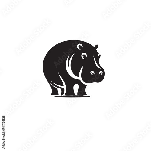 hippopotamus black and white animal silhouette vector