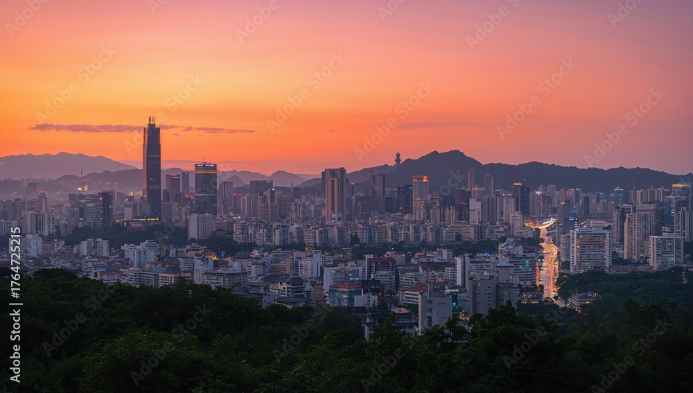 Fototapeta premium Dusk skyline of a modern metropolitan area