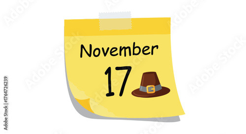 November Seventeenth Calendar Page Depicting Thanksgiving Iconography and Seasonal Autumnal Holiday Anticipation Drawing Attention to an Anticipated
