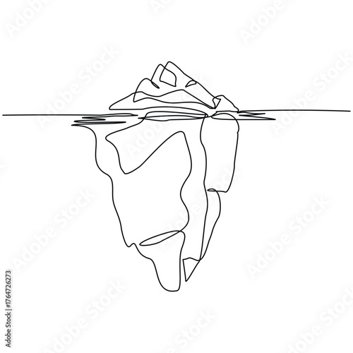 Continuous line drawing of floating iceberg ice mountain editable stroke sketch vector illustration