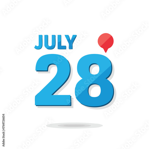 Stylized date illustration featuring july 28th with a playful modern design showcasing a clear visual message