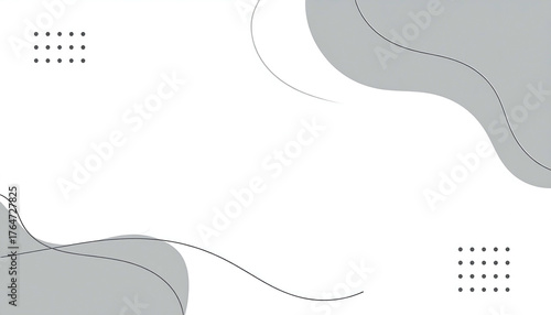 Abstract background with flowing shapes in grayscale and dotted patterns on a white background