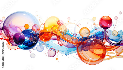 Abstract art of colorful spheres and swirling strands, flowing and interconnecting, against a black background