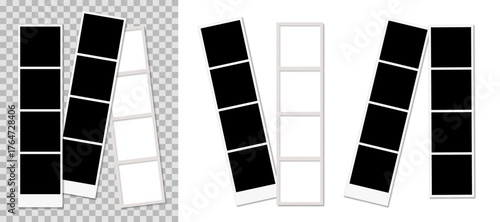 Empty black and white photo frame set, blank photo booth strip template