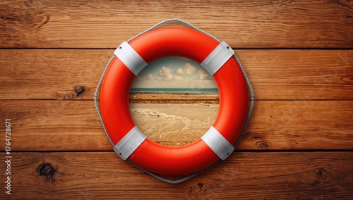 Life-saving Ring on Rustic Wooden Surface