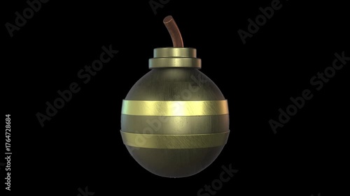 Realistic 3D Green Bomb with Copper Fuse