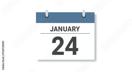 A pristine, flat design rendition of a wall calendar displaying the date January 24th, marked for schedules and deadlines