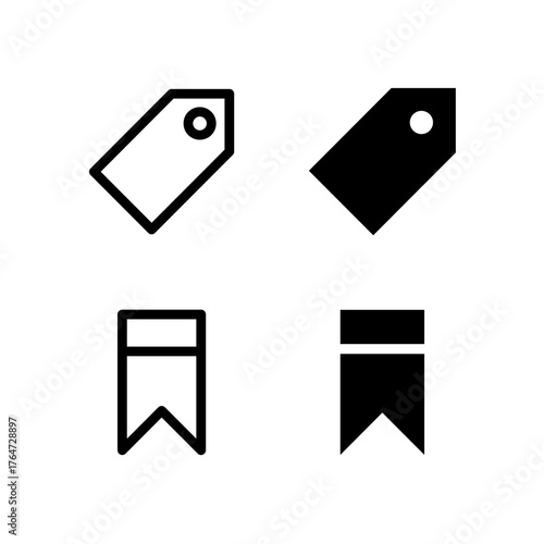 Tag and Bookmark Line and Solid Icon Set for Modern App and UI Design