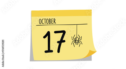 October 17th reminder with spider illustration conveying a spooky date anticipation, preparing for halloween party or event marked on the calendar