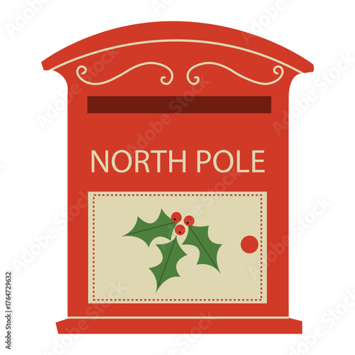 North pole Christmas mailbox illustration. Festive holiday letterbox.