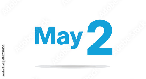Depiction of May 2nd in Light Blue Letters Against a Plain White Backdrop calendar month date, suitable for schedules and reminders