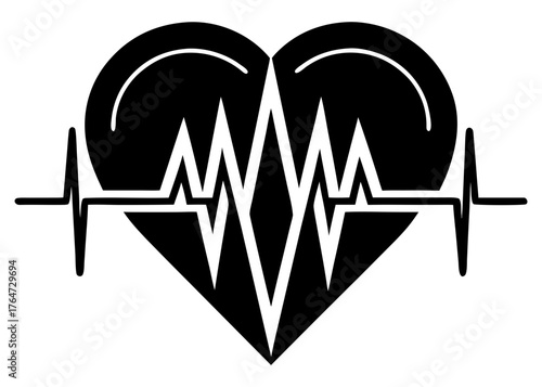 A cardiology wave monitor is depicted by a heart icon on a black and white background