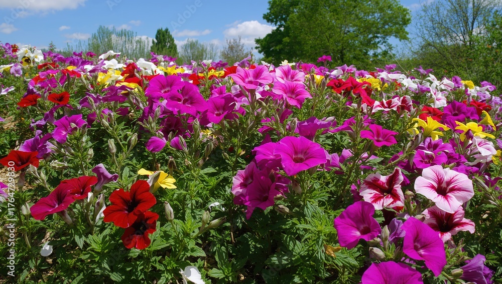 Fototapeta premium Colorful petunia flowerbed in bloom