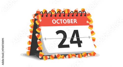 Festive October 24th candy corn calendar illustration celebrating Halloween anticipation holiday tradition seasonal event date marketing
