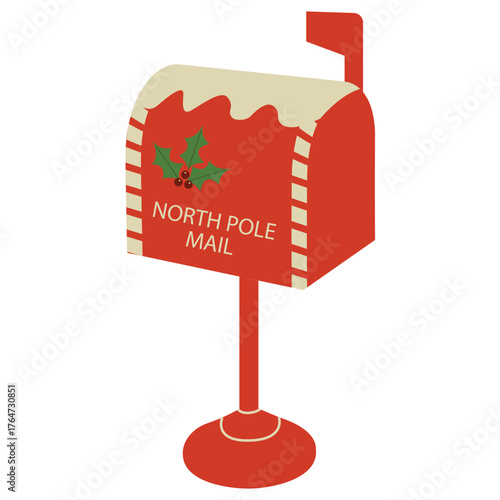 North pole Christmas mailbox illustration. Festive holiday letterbox.