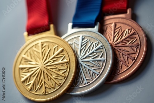 Gold, silver and bronze medals of Olympic Games 2026. AI