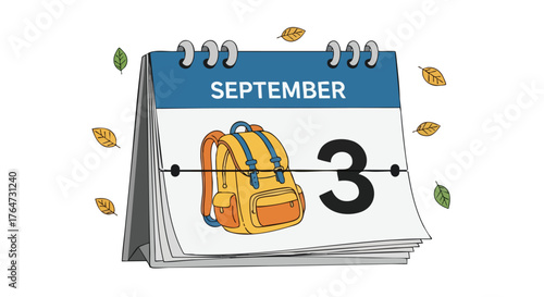 September 3rd Calendar Page Featuring a Backpack, a Whimsical Back-to-School Announcement