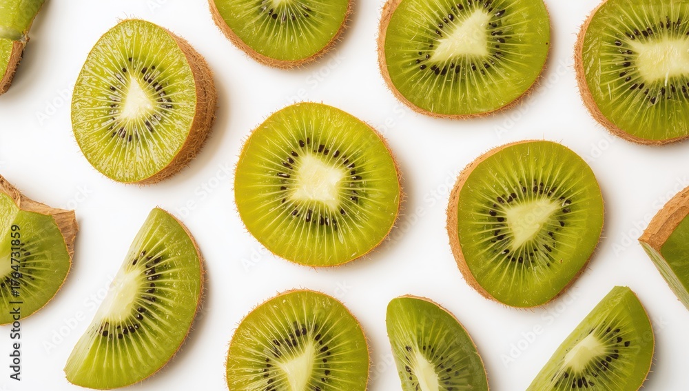 Fototapeta premium Sliced Kiwi Fruit Displayed Against a White Backdrop