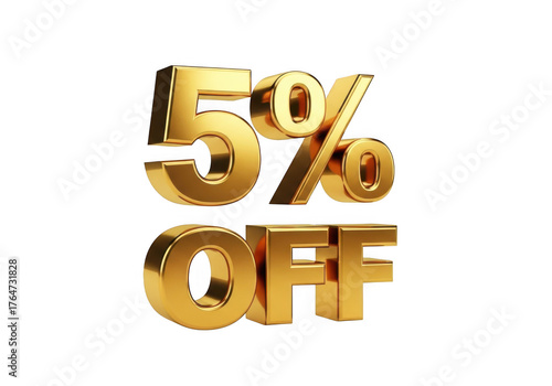 Golden 5 percent off isolated on transparent background