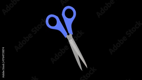 Blue Handled Scissors on Black Background