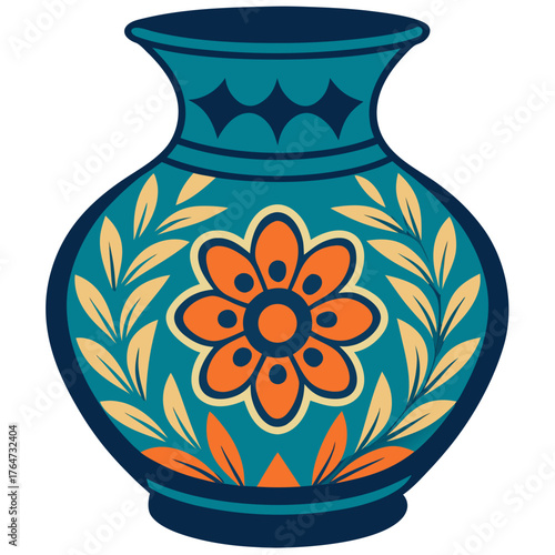 Vector silhouette of a decorative flower vase with floral pattern