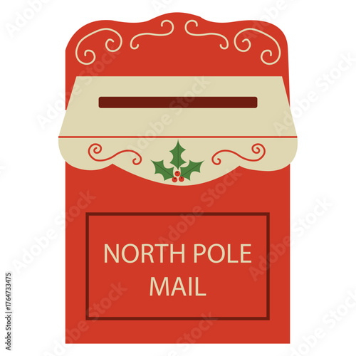 North pole Christmas mailbox illustration. Festive holiday letterbox.