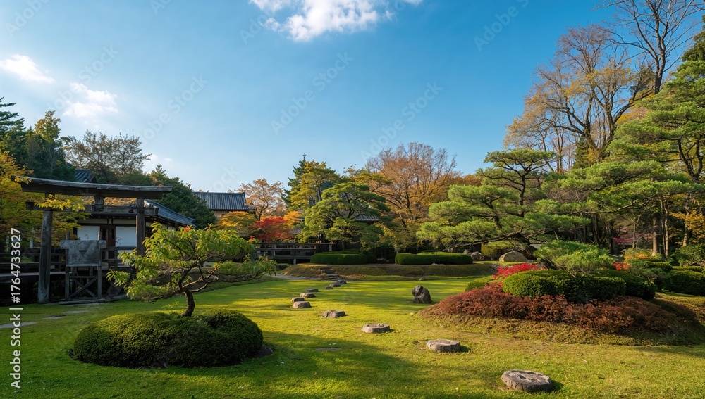 Naklejka premium Traditional Zen garden at an ancient temple, serene travel destination