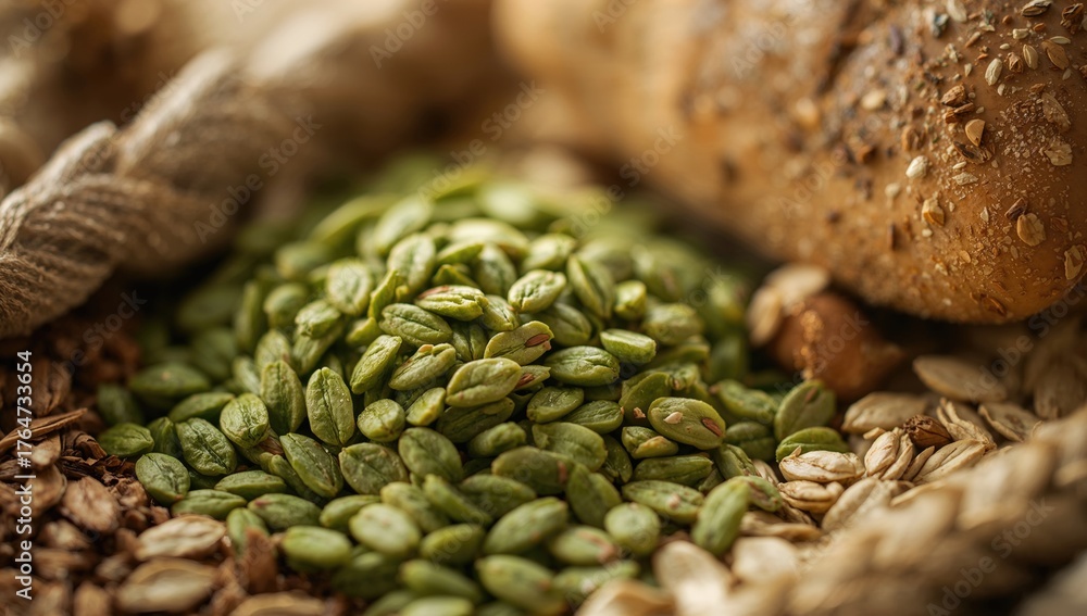 Obraz premium Close-up of oat grain dietary supplements
