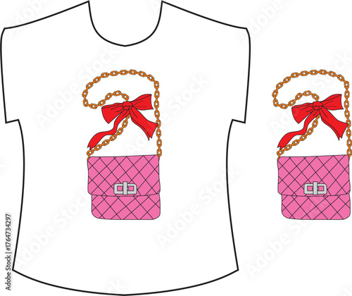 Chic Handbag with Bow Graphic T-shirt Design