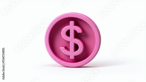 Pink Dollar Coin Isolated on White Background.