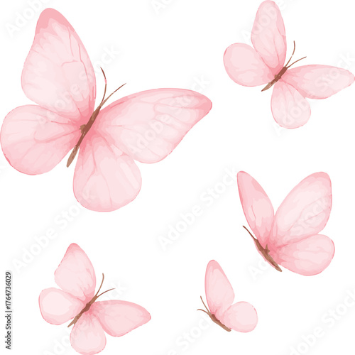 Group of Pink Watercolor Butterflies