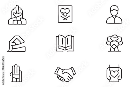 Vector icon set of symbols of responsibility, reliable, commitment, unity, trust, continuity, friend, faithful, truth, loyalty