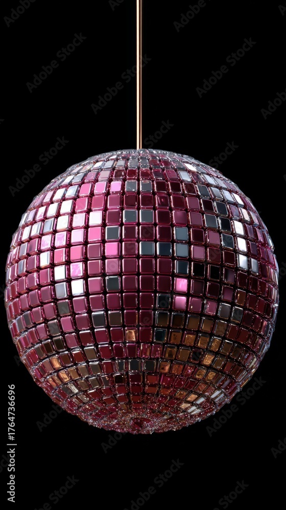 Fototapeta premium Purple pink disco ball mosaic pendant for party decor and lighting inspiration for home event design