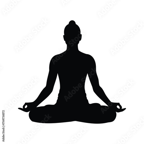 Silhouette of a woman in lotus position, practicing yoga and meditation for wellness, person doing yoga silhouette vector illustration