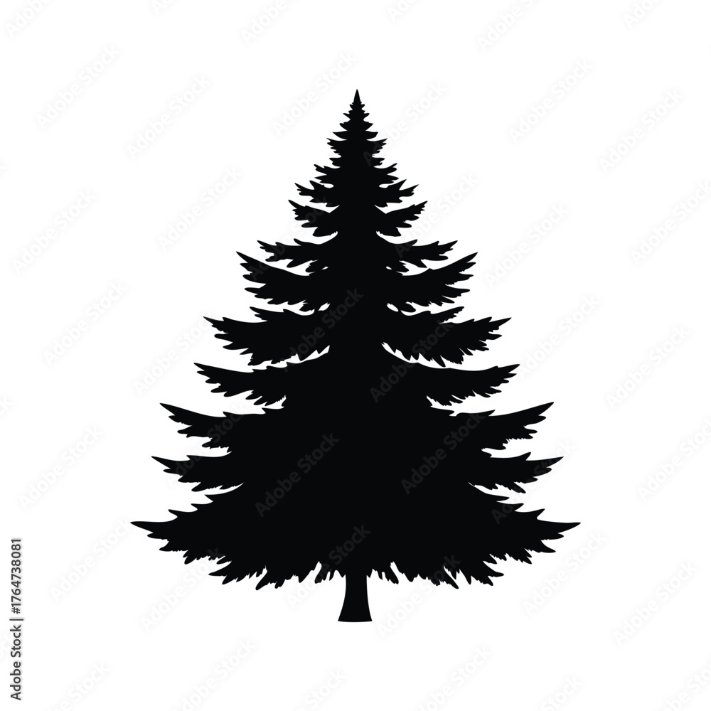 Obraz premium Black silhouette of a pine tree isolated on a white background image, pine tree flat style silhouette vector illustration