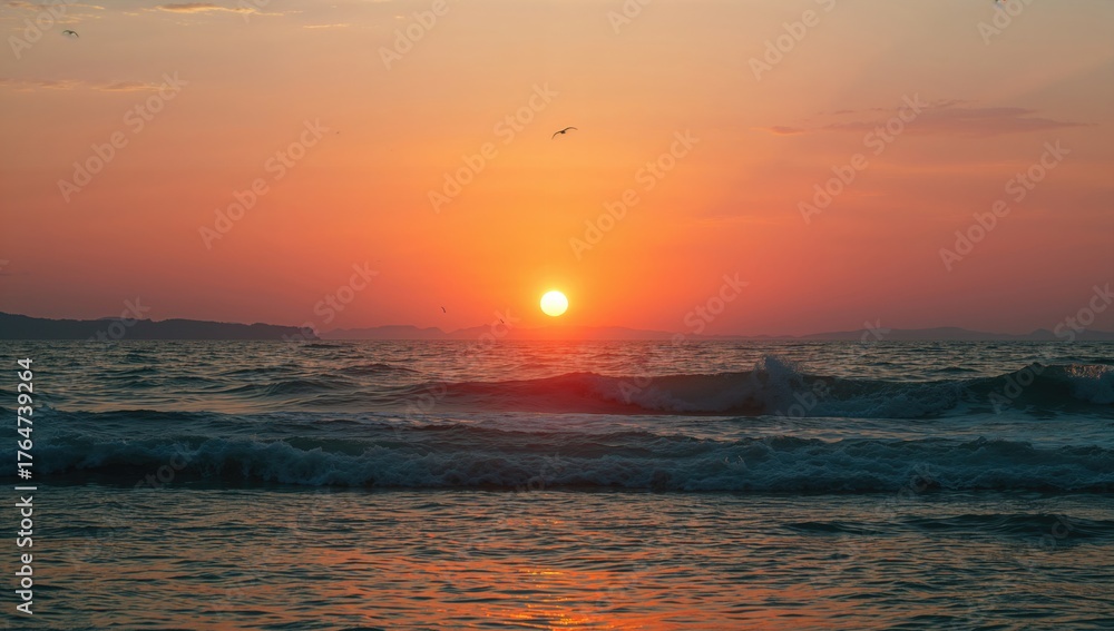 Obraz premium Enchanting twilight over the ocean horizon, nature, landscape, sea, sunset, stunning
