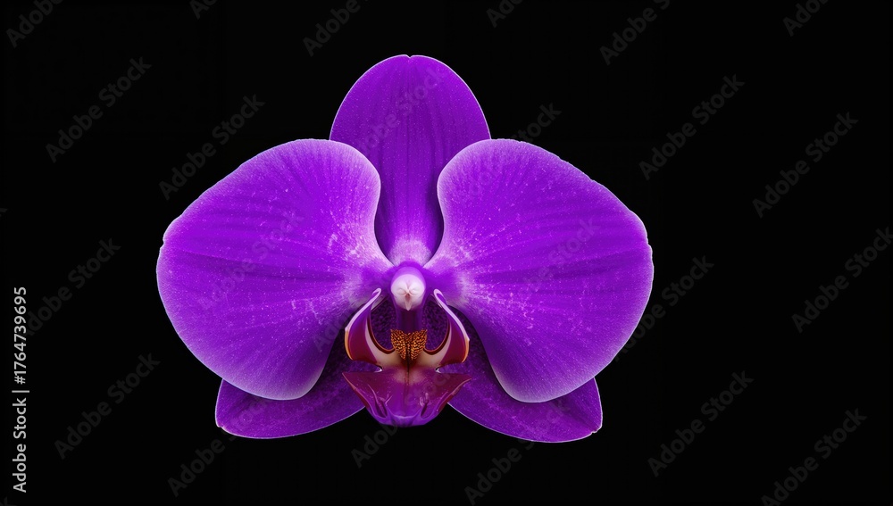 Fototapeta premium Large exotic purple orchid flower against a dark backdrop