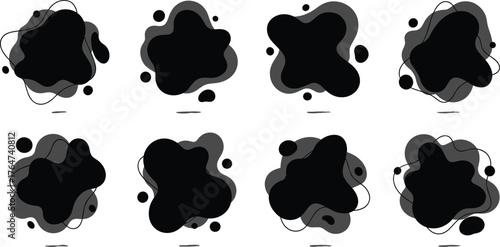 Abstract shape vector set, black organic design elements, dynamic ink blot silhouettes, modern graphic accents, printable art assets, minimal composition tools