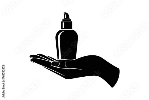 Hand holding beauty product bottle skincare lotion serum moisturizer