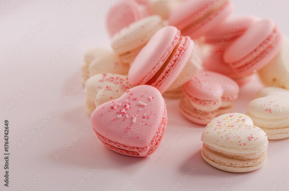 Fototapeta premium Sweet macarons in a heart shape set against a plain backdrop