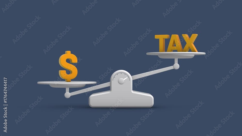 Dollar symbol and tax text on scales balancing financial concept high quality professional