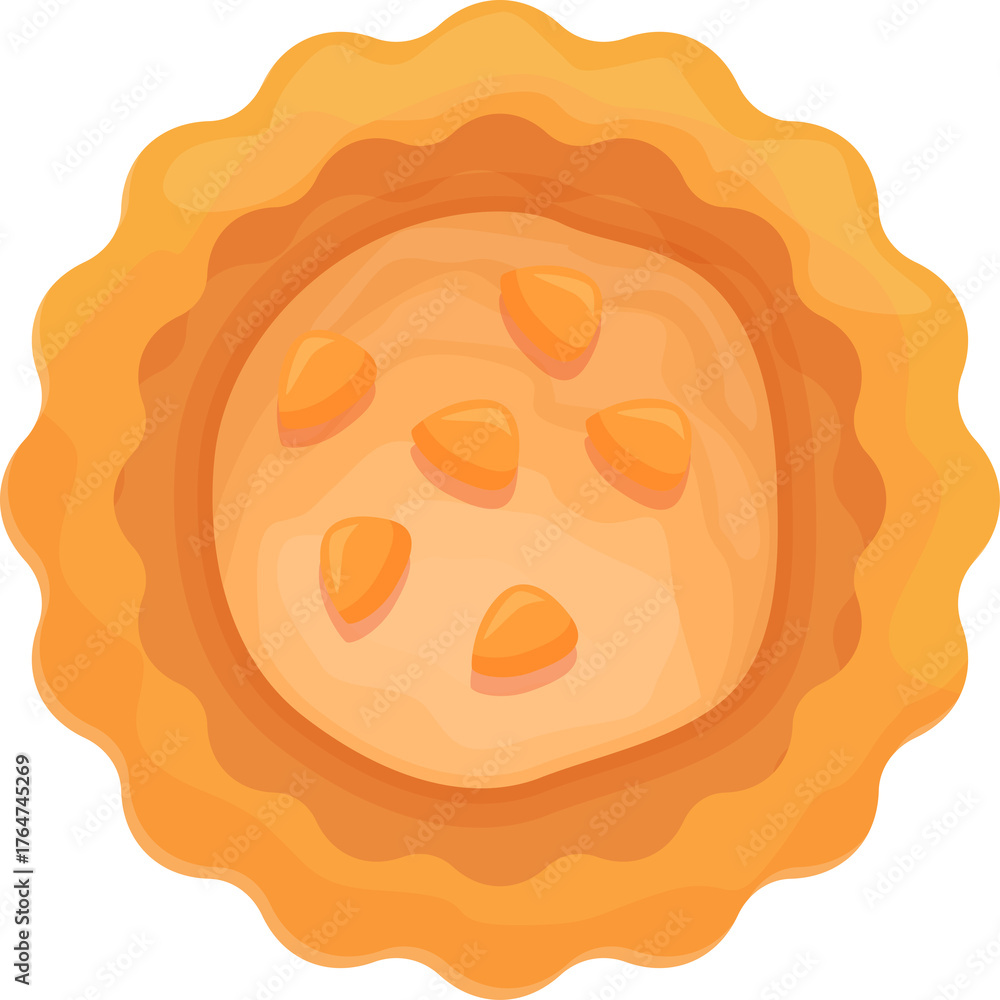 Fototapeta premium Cartoon Tart Icon With Five Orange Seeds On Top On Transparent Background Close Up Top View