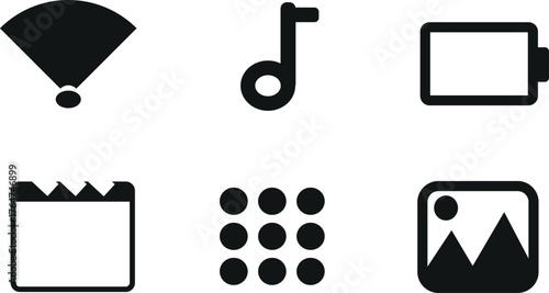 Vector art of set of six black icons on a
