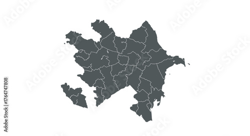Azerbaijan map with regions in grey on white background
