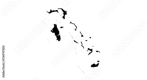 Black silhouette map of the bahamas archipelago on white background
