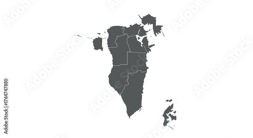 Detailed bahrain map outline in grayscale with high contrast borders