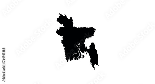 Black silhouette map of bangladesh on white background