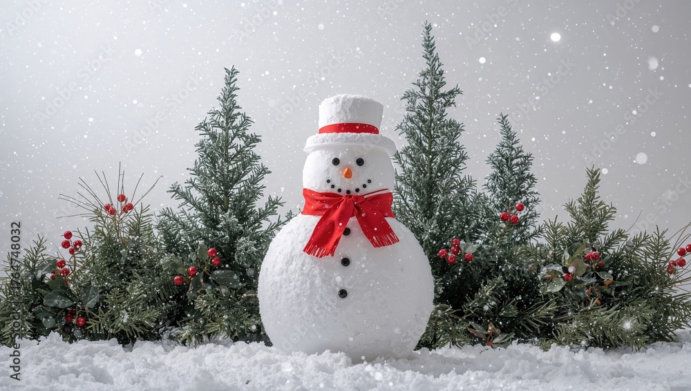 Obraz premium Snowflakes drifting onto a festive snowman ornament