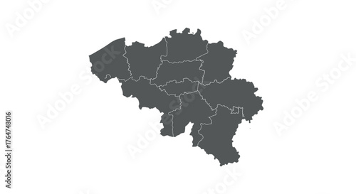 Minimalist belgium map with provincial borders in monochrome silhouette style